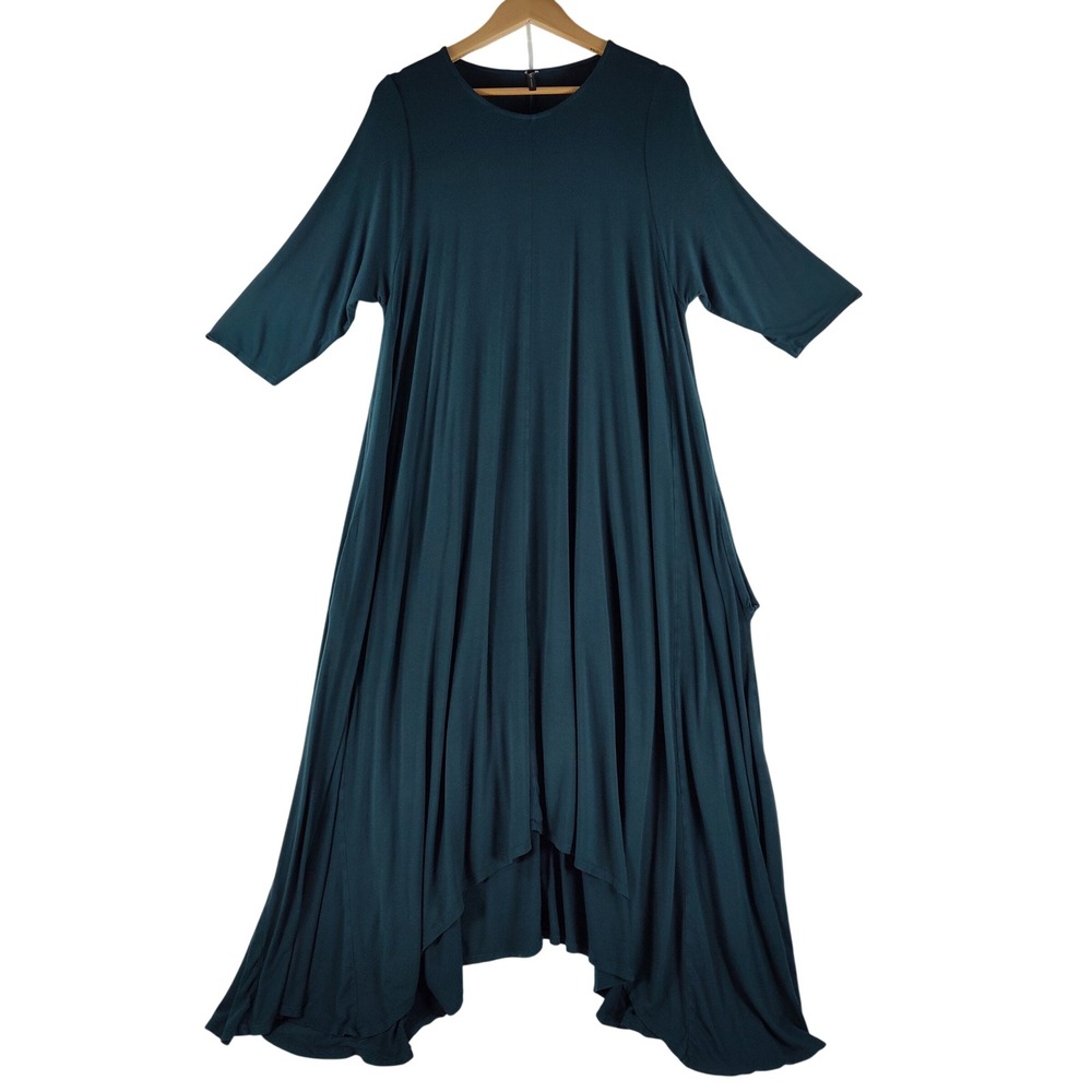 12ami XL/1X Womens Teal Green Handkerchief Hem Maxi Dress Pockets 3/4 Sleeve